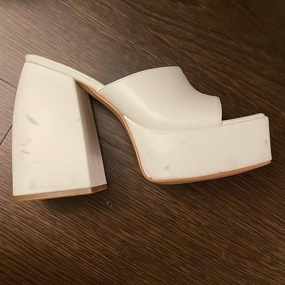 PLT Prettylittlething White Pu Square Toe Extreme Platform Heel Mules - Picture 8 of 11